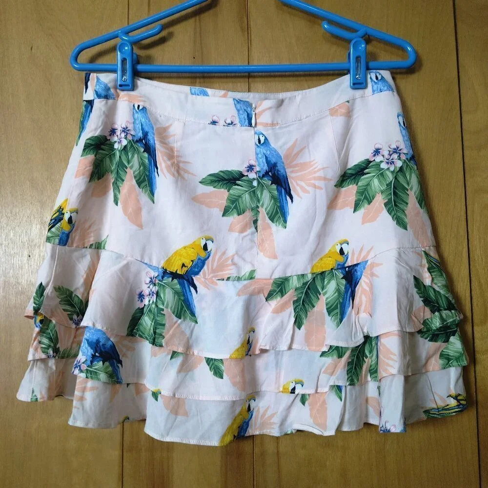 Forever 21 Size Large Floral Tropical Ruffle Tiered Mini Skirt Colorful Girly